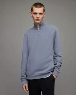 Best Pirce 🌟 Raven Half Zip Funnel Neck Sweatshirt Dull Blue ⌛