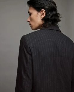 New 🔔 Blues Pinstriped Blazer Pinstripe Black Brown ⌛ -Coats & Jackets Sales MJ068X 7989 5