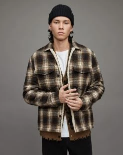 Cheapest 🛒 Deville Checked Sherpa Lined Jacket Ecru ✔️
