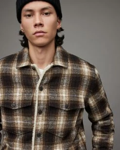 Cheapest 🛒 Deville Checked Sherpa Lined Jacket Ecru ✔️ -Coats & Jackets Sales MJ104X 35 5