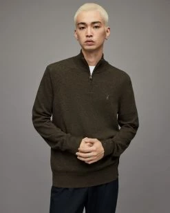 Discount 🥰 Kilburn Zip Funnel Neck Sweatshirt Park Green Marl 🧨