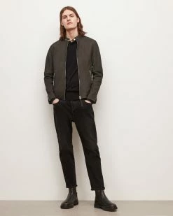 Cheap 🛒 Cora Leather Bomber Jacket Charcoal 👏 -Coats & Jackets Sales ML006R 33 3