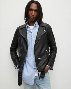 Top 10 🔥 Wick Leather Biker Jacket Black 😀 -Coats & Jackets Sales ML007P 5 6