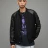 Discount 🥰 Manta Leather Sleeved Bomber Jacket Black 😀