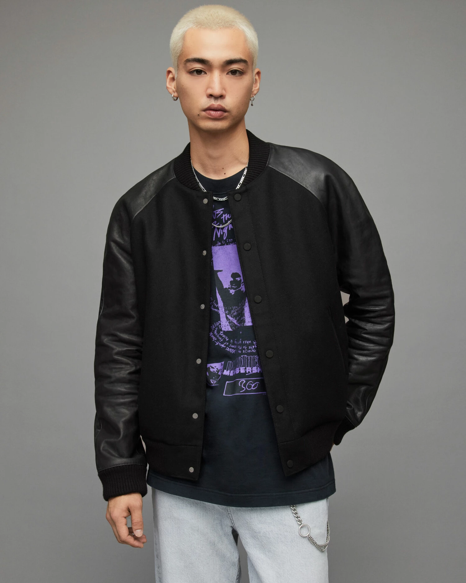 Discount 🥰 Manta Leather Sleeved Bomber Jacket Black 😀 1 Discount 🥰 Manta Leather Sleeved Bomber Jacket Black 😀