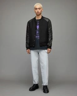 Discount 🥰 Manta Leather Sleeved Bomber Jacket Black 😀 8 Discount 🥰 Manta Leather Sleeved Bomber Jacket Black 😀 -Coats & Jackets Sales ML026Y 5 3