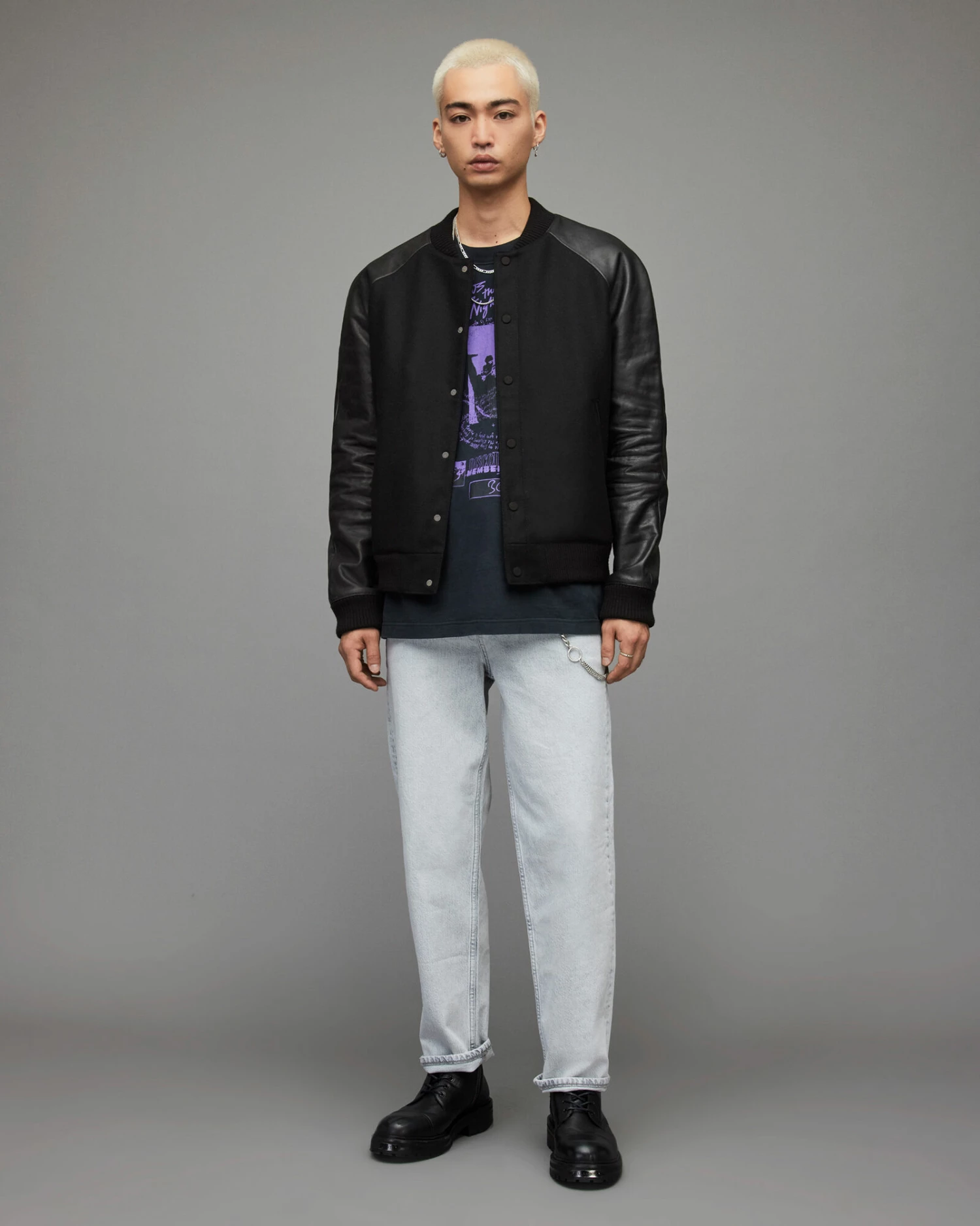 Discount 🥰 Manta Leather Sleeved Bomber Jacket Black 😀 3 Discount 🥰 Manta Leather Sleeved Bomber Jacket Black 😀 - Image 3