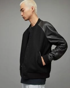 Discount 🥰 Manta Leather Sleeved Bomber Jacket Black 😀 9 Discount 🥰 Manta Leather Sleeved Bomber Jacket Black 😀 -Coats & Jackets Sales ML026Y 5 4