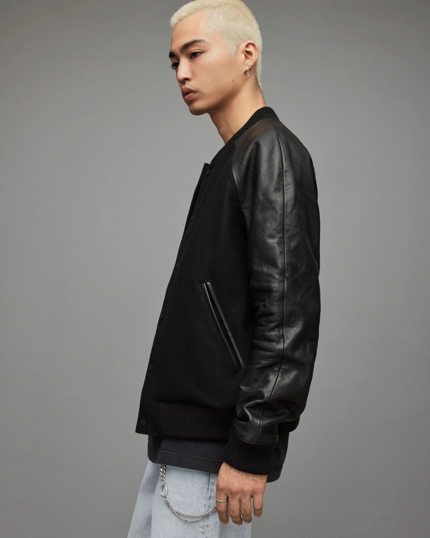 Discount 🥰 Manta Leather Sleeved Bomber Jacket Black 😀 6 Discount 🥰 Manta Leather Sleeved Bomber Jacket Black 😀 - Image 6