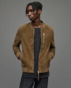 New ⌛ Kemble Suede Bomber Jacket Olive Branch Green ✔️ -Coats & Jackets Sales ML036X 7809 5