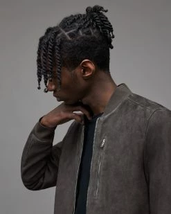 Best deal ⌛ Kemble Suede Bomber Jacket Soot Grey 🔔 -Coats & Jackets Sales ML047J 4999 4