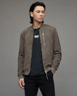 Outlet 🎁 Kemble Suede Bomber Jacket Concrete Grey 😉