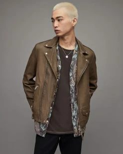 Top 10 ๐ Milo Leather Biker Jacket Aged Khaki Green ๐