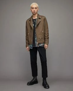 Top 10 😉 Milo Leather Biker Jacket Aged Khaki Green 🔔 -Coats & Jackets Sales ML066W 7351 3