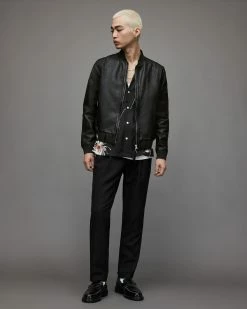 Outlet 😀 Cahill Leather Bomber Jacket Black ⭐ -Coats & Jackets Sales ML069X 5 3