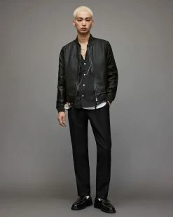 Outlet 😀 Cahill Leather Bomber Jacket Black ⭐ -Coats & Jackets Sales ML069X 5 5