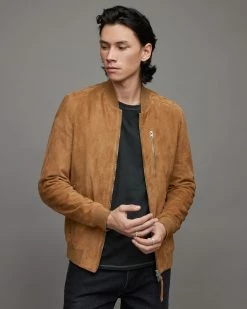Best deal 🥰 Kemble Suede Bomber Jacket Honey Brown 😉